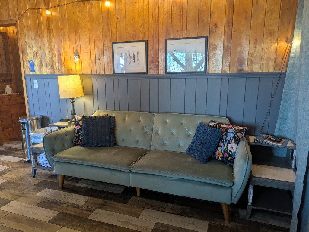 light blue futon couch