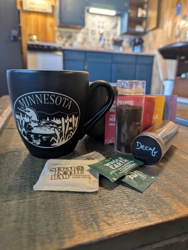 coffee and tea with a loon mug